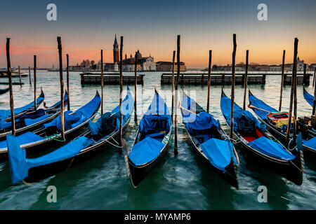 Gondoles amarrées au large de la Place Saint-Marc, Venise, Italie