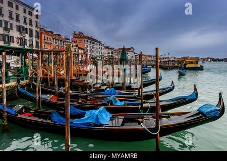 Gondoles amarrées au large de la Place Saint-Marc, Venise, Italie Banque D'Images