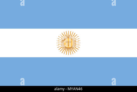 Drapeau national de l'Argentine avec le soleil de mai. Triband de trois bandes horizontales en bleu clair et blanc. Sol de Mayo, un emblème national de l'Argentine. Banque D'Images