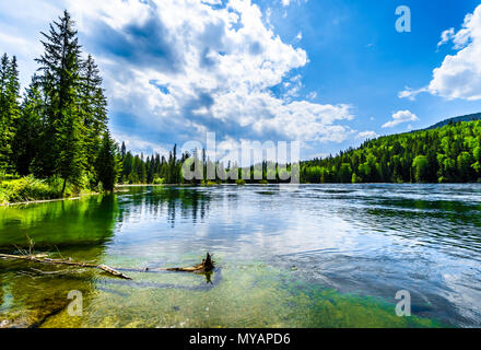 Belle vue sur le reflet dans le haut niveau de l'eau du lac Clearwater dans le parc provincial Wells Gray en C.-B., Canada Banque D'Images