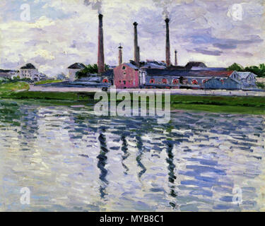 . Anglais : Peinture de Gustave Caillebotte, impressionnistes français (1848-1894), intitulé Les usines d'Argenteuil en 1888. Huile sur toile, 25 x 32 9/16 5/16 in. (65 x 82 cm). Collection privée . 22 février 2013, 11:06:06. Gustave Caillebotte (d. 1894) 87 usines de Caillebotte Brooklyn-en-Argenteuil Banque D'Images