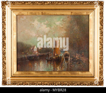 . Scène du canal . Cadre en bois doré d'origine 95 Scène du Canal Banque D'Images