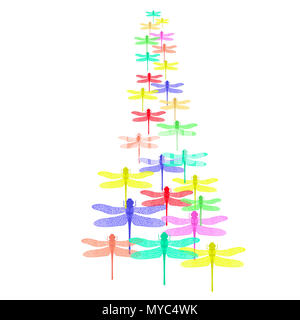 Stilized couleur libellule ensemble. Conception de logo d'insectes. Aeschna Viridls Banque D'Images