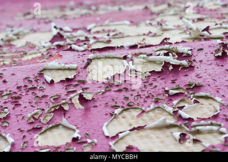 Macro de peeling de la surface peinte de la structure en fibre de verre. Métaphore problèmes cachés, sous la surface, hors de vue. Bonne texture abstraite de peinture ancienne Banque D'Images