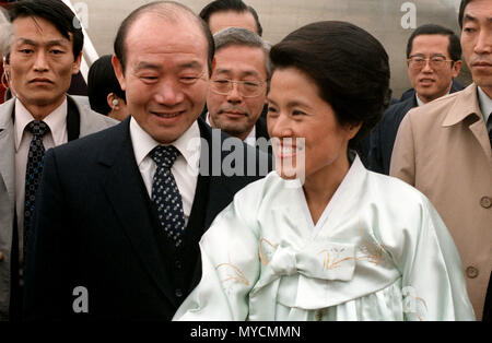 Président Chun, République de Corée du Sud, et sa femme se préparer à quitter après leur visite à Washington D.C. Banque D'Images