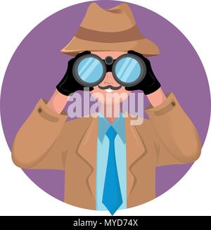 Le détective à la binoculaire par Illustration de Vecteur