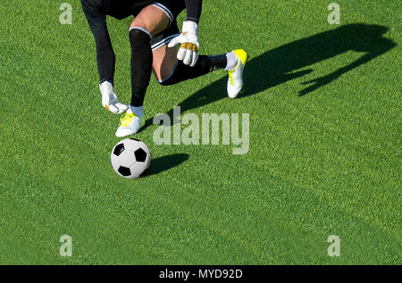 Gardien de l'homme sur le point de lancer un champ de football Banque D'Images