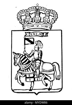 . English : Coat of Arm d'Ejea de los Caballeros en échelle de gris. 7 septembre 2010. ZAPATER, Alfonso, 'Aragón pueblo un pueblo', Saragosse, Ed. Aguaviva, 1986 168 Escudo de Ejea de los Caballeros grises Banque D'Images