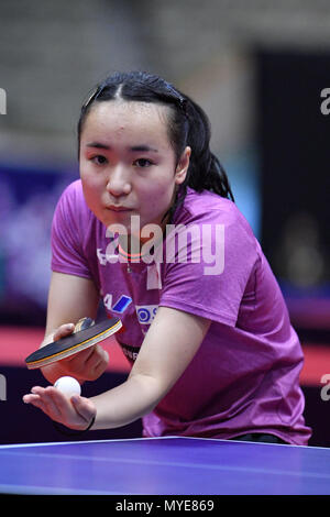 Kitakyushu (Japon). Credit : MATSUO. 7 juin, 2018. Mima Ito (JPN) Tennis de Table : 2018 World Tour de l'ITTF, LION Japon Ouvrir Session de formation officielle à Kitakyushu Kitakyushu Général Gymnasium à Kitakyushu (Japon). Credit : MATSUO .K/AFLO SPORT/Alamy Live News Banque D'Images