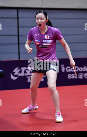 Kitakyushu (Japon). Credit : MATSUO. 7 juin, 2018. Hina Hayata (JPN) Tennis de Table : 2018 World Tour de l'ITTF, LION Japon Ouvrir Session de formation officielle à Kitakyushu Kitakyushu Général Gymnasium à Kitakyushu (Japon). Credit : MATSUO .K/AFLO SPORT/Alamy Live News Banque D'Images