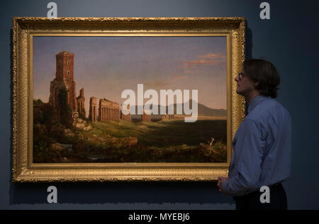 National Gallery, Londres, Royaume-Uni. 7 juin, 2018. Thomas Cole : Eden à l'Empire. Le désert américain est vu à travers les yeux d'origine britannique, Thomas Cole (1801-1848). Thomas Cole's œuvre dépeint la nature à son plus puissant et vulnérable. Ses peintures gloire à l'unique terrain de la nord-est de l'Amérique - en grande partie encore intacte en son temps. Aqueduc de droit : près de Rome, 1832. Mildred Lane Kemper Art Museum, l'Université Washington à Saint Louis. Credit : Malcolm Park/Alamy Live News. Banque D'Images