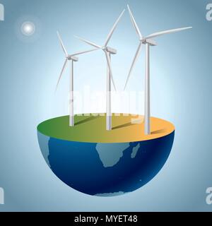 Concept d'énergie de remplacement, des générateurs du vent sur la terre. Illustration de Vecteur