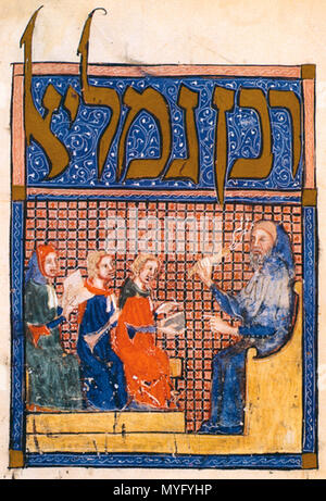 . Anglais : Raban Gamliel (Gamaliel) comme représenté dans la Haggadah de Sarajevo, un quatorzième siècle manuscrit lumineux. circa 1350. Inconnu 202 Reelaya Banque D'Images