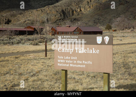 Entrée du camp de Tule Lake, Lac Tule - UNITÉ DE LA DEUXIÈME GUERRE MONDIALE La vaillance dans la Pacific National Monument, Californie Banque D'Images