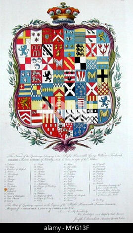 . Armoiries de George William Frederick Osborne (1775-1838), 6e duc de Leeds : 'Les noms des quaterings appartenant à la Très Honorable George William Frederick Osborne, Conyers, Baron de Hornby' . Date inconnue. Inconnu 207 George William Frederick Osborne Banque D'Images