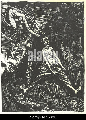 . Deutsch : 11. Holzschnitt aus dem Buch mit Holzschnitten "Walpurgisnacht" von Ernst Barlach nach dem Text aus Goethes Faust I . 1922/23. Ernst Barlach (1870 - 1938) Goethe,215,Barlach Walpurgisnacht, Hexenritt Banque D'Images