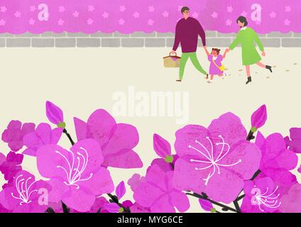 Décor de fleurs au printemps. un couple sur printemps paysage vector illustration. 002 Illustration de Vecteur