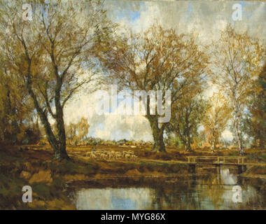 . Nederlands : gezicht op de beek Vordense met een herder en zijn kudde schapen. vers 1900. H Gorter (1866-1933) 238 Herder bij de Vordense Beek - Gorter Banque D'Images