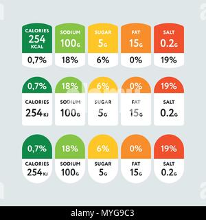 Étiquettes lumineuses avec nutriments quotidiens Illustration de Vecteur