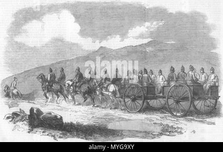 . English : 'la mutinerie en Inde : Peshawur, train transports terrestres' de l'Illustrated London News, 1857 ; . 1857. Illustrated London News 246 Horsecarriages Banque D'Images