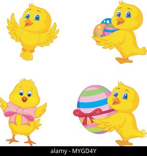 Peu Cartoon chick avec œuf de Pâques Illustration de Vecteur