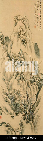 . Arbres d'hiver;défilement pendaison,Encre sur papier 寒岩枯木図 紙本着色 . Ed 1820 江戸時代後期,période. Rai San'yo(1780 - 1832) 頼山陽 566 arbres d'hiver par Rai San'yo Banque D'Images