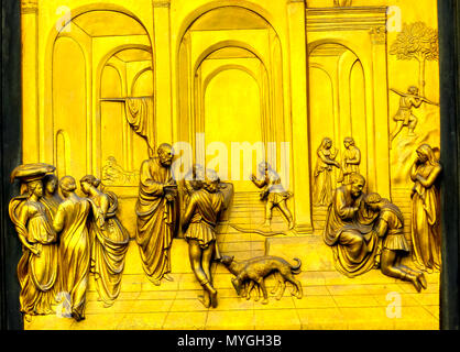 Esaü Jacob Portes du Paradis Ghiberti Porte de Bronze Bapistry église cathédrale Duomo Florence Italie. Bapistry a été créé en 1100. Portes de bronze créé Banque D'Images