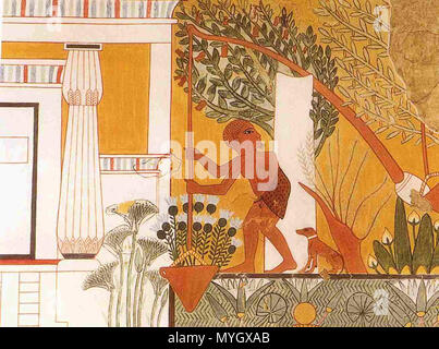 . À l'aide d'un jardinier de scène Shaduf, Tombe de Ipuy à Deir-el-Médineh, rive ouest de Thèbes, TT217. . Norman de Garis Davies 259 Ipuy shaduf Banque D'Images