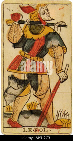 . Anglais : Un original de la carte de tarot de Jean Dodal de fr:Lyon, un Tarot de Marseille classique deck qui date de 1701-1715. Entre 1701 et 1715. Jean Dodal 271 Jean Dodal Tarot trump Fool Banque D'Images