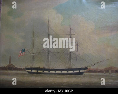 . Anglais : peinture à l'huile. Le commerce de la Chine la peinture. Portrait du navire de whaleship Niantic faite dans un port chinois, probablement Whampoa (maintenant le Huangpu District), Canton (Guangzhou). Peint entre 1832 et 1847 (probablement en 1840, lors d'un voyage particulièrement rentable). L'original suspendu dans la cabine du capitaine jusqu'à l'Niantic a été converti en 1849 à l'hôtel à San Francisco. À ce moment, il a été transféré à l'whaleship Mary Wilder, et par la suite est resté dans la famille du capitaine à l'heure actuelle. Le reste de l'Arizona-construit Niantic se trouvent sous le Mark Twain Plaza Complex next Banque D'Images