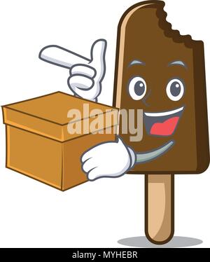 Avec la boîte de crème glacée au chocolat cartoon caractère Illustration de Vecteur