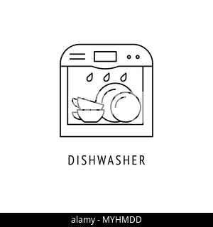 Lave-vaisselle Appareils de cuisine. Dans l'icône de style de ligne mince Illustration de Vecteur