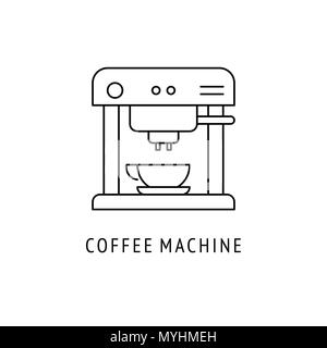 Appareils de cuisine, machine à café. Dans l'icône de style de ligne mince Illustration de Vecteur