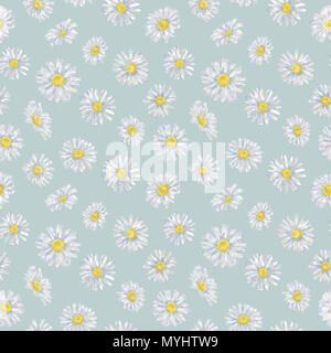 Modèle intégré de camomille sur fond bleu. Modèle sans couture Daisy pour les fonds, des tirages, et le textile. Aquarelle Dessin de fleurs sauvages. Banque D'Images