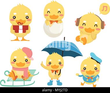 Happy duck collection sur fond blanc. Illustration de Vecteur