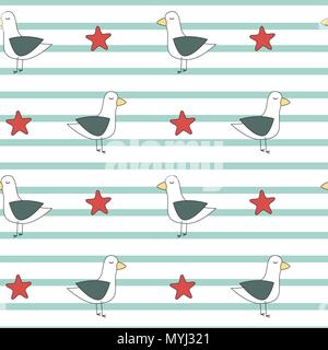 Mignon vecteur illustration de fond transparent avec les mouettes et d'étoiles Illustration de Vecteur