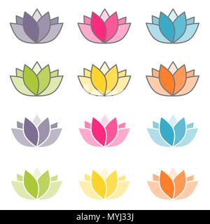 Fleurs de lotus vecteur contours icon set Illustration de Vecteur