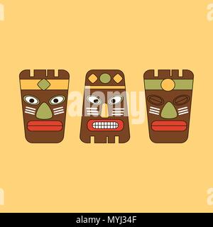 Cute cartoon vector set masque tribal tiki Illustration de Vecteur