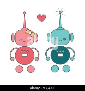 Cute cartoon vector robots dans l'amour Illustration de Vecteur