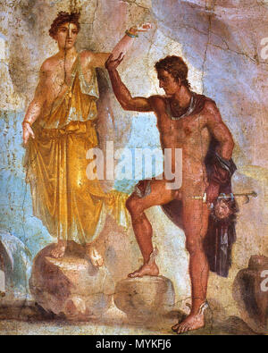 . Italiano : Museo Archeologico Nazionale di Napoli (inv. n° 8. 8998). Da Pompéi, Casa dei Dioscuri - Perseo libera la bella Andromeda tenuta prigioniera dal mostro marino inviato da Poseidone. Perseo vous avez la mano dans troncata testa di Medusa. Anglais : peinture murale de Pompéi trouvés dans la 'Casa Dei Dioscuri' (VI,9,6) représentant Persée et Andromède. Perseus est montré l'avancement d'appuyer Andromède, qui est fixé à une falaise sur la mer par une seule main ; le corps du monstre marin qui a juste tué Persée est en bas à gauche. Deutsch : Wandmalerei aus Pompeji aus der 'Casa Dei Dioscuri' (VI,9,6) mit Banque D'Images