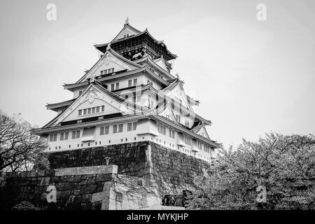 Osaka, Japon - Apr 7, 2014. Vue du château d'Osaka (Osakajo) au printemps. Le château est l'un des plus célèbres du Japon. Banque D'Images