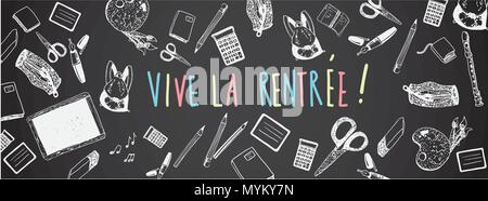 Retour à l'école française doodles vector banner Illustration de Vecteur