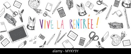 Retour à l'école française doodles vector banner Illustration de Vecteur