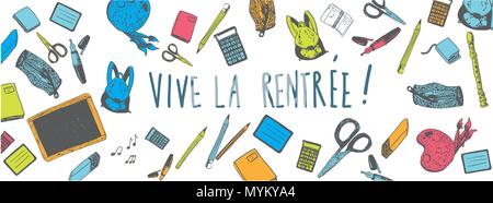 Retour à l'école française doodles vector banner Illustration de Vecteur