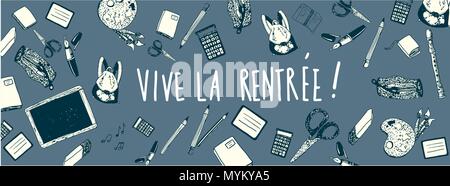 Retour à l'école française doodles vector banner Illustration de Vecteur