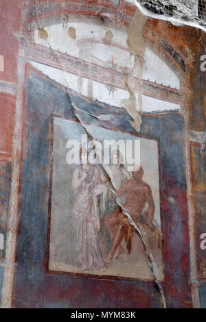 Fresque sur mur à l'intérieur de la salle de l'Augustals sur l'ancien site archéologique romain d'Herculaneum, Ercolano, Naples, Campanie, Italie, Europe Banque D'Images