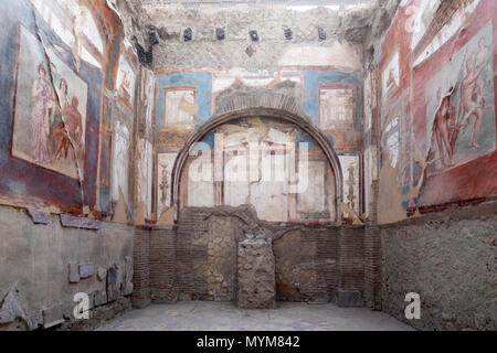 Hall de l'Augustals avec des fresques à l'ancien site archéologique romain d'Herculaneum, Ercolano, Naples, Campanie, Italie, Europe Banque D'Images