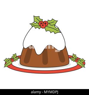 Cartoon vector Christmas pudding isolé sur fond blanc Illustration de Vecteur