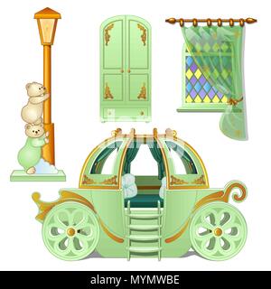 Un ensemble de mobilier pour une chambre d'enfant est isolé sur un fond blanc. Vector illustration. Illustration de Vecteur