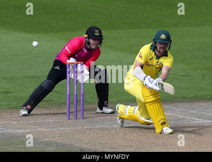 Marcus l'Australie dans Stoinis batting action pendant le match lors du 1er tour Comté Central Sol, Hove. Banque D'Images